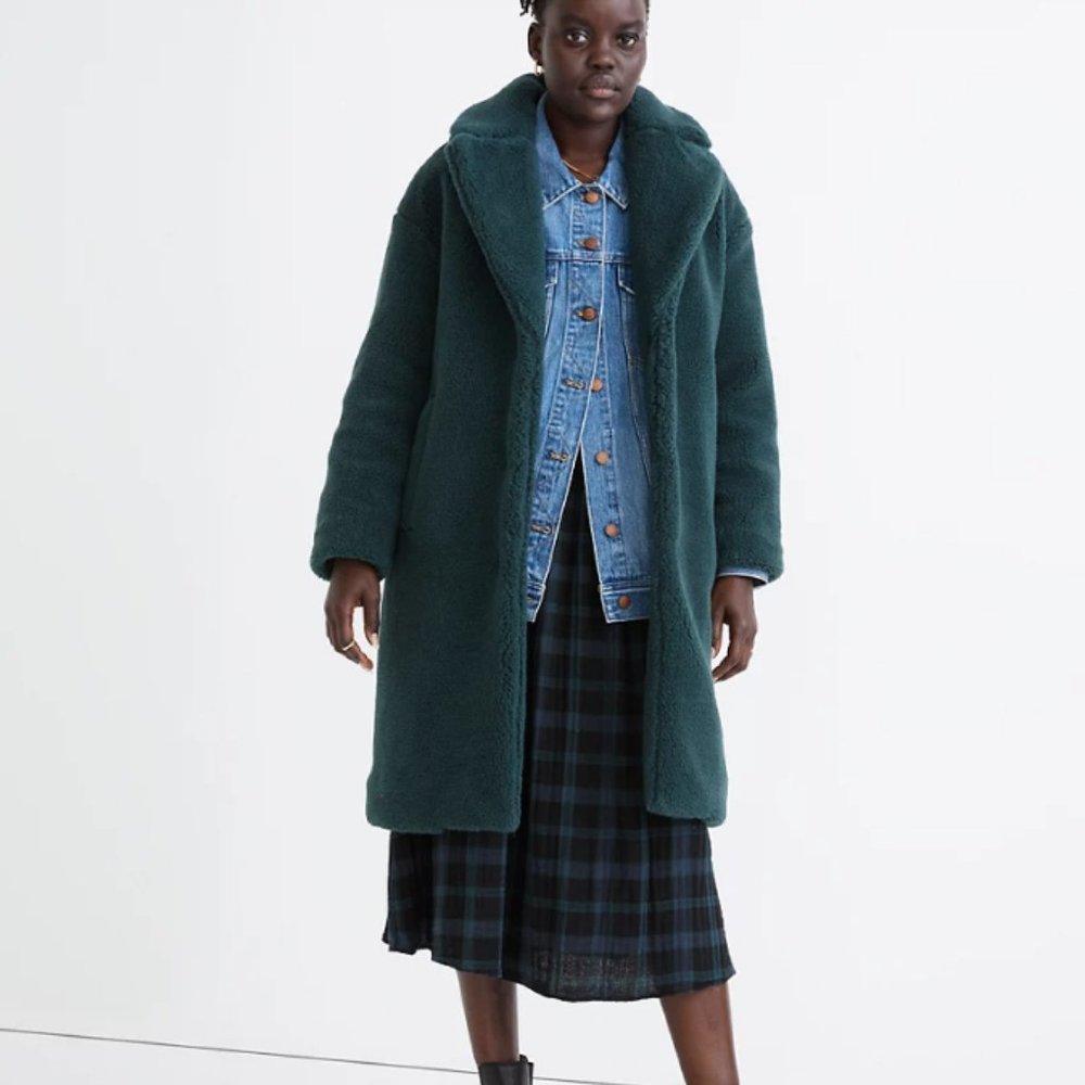 NWT Madewell Sherpa Teddy Coat Smoky Spruce Green Size S